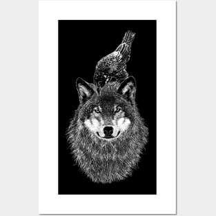Animal Illustration - Wolf And Crow Posters and Art